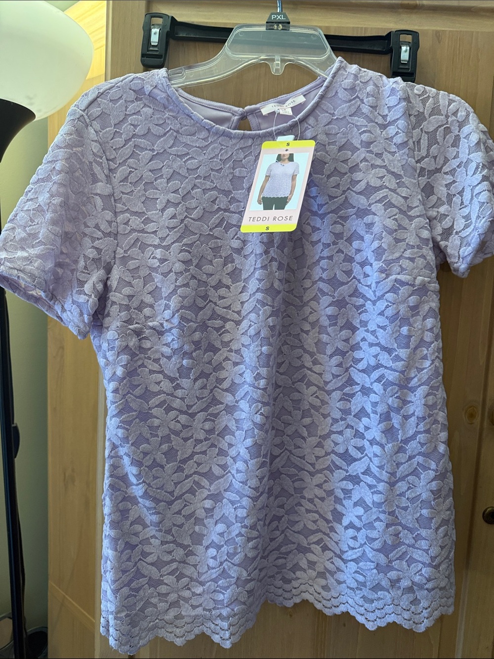 Teddi Rose Women's Crewneck Short Sleeve Blouse, Purple, Size S
